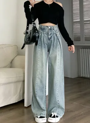 Light Blue Washed Pleated Jeans
