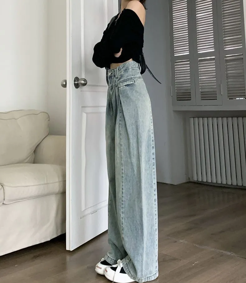 Light Blue Washed Pleated Jeans