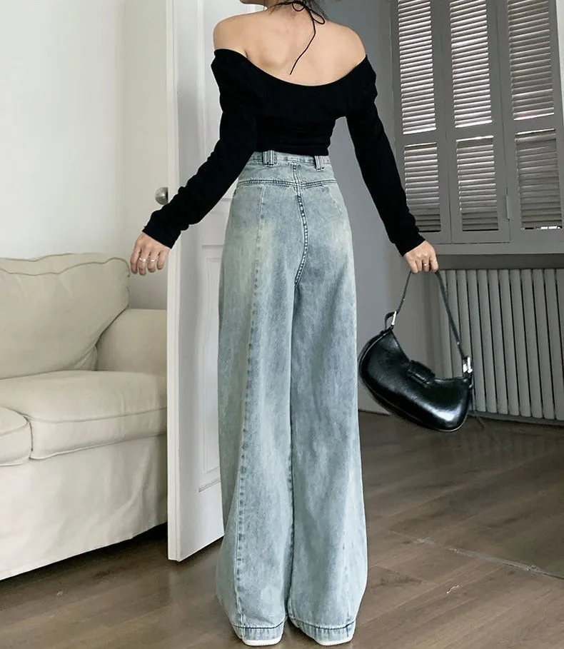 Light Blue Washed Pleated Jeans