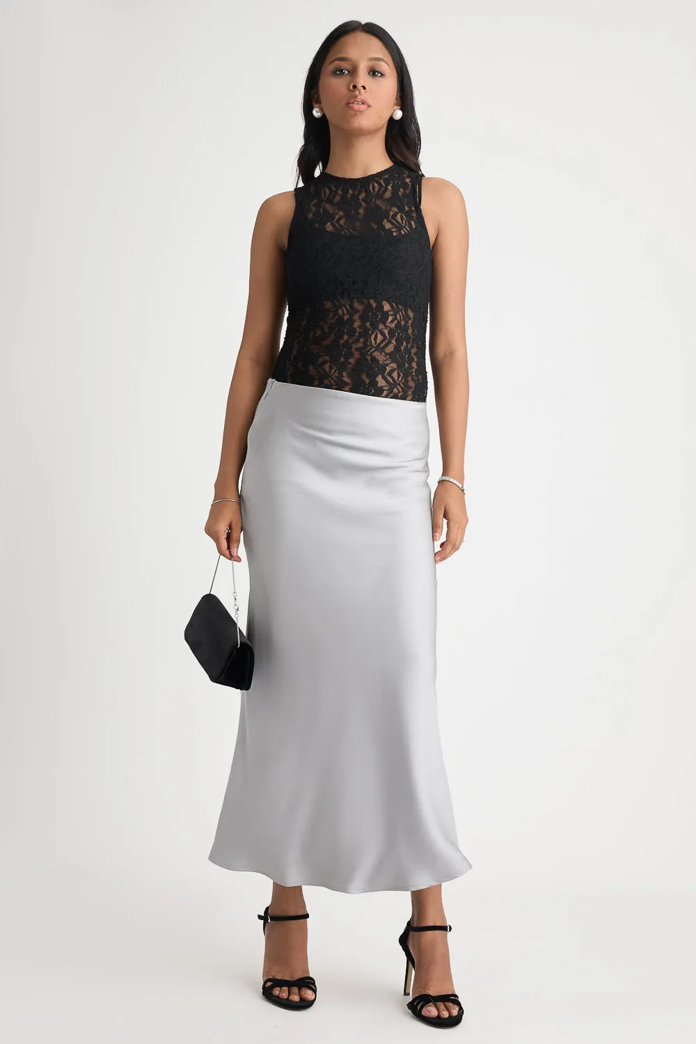 Light Grey Satin Skirt