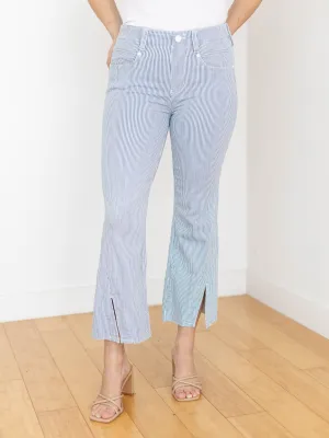 Liverpool Gia Glider Twisted Seam Crop Flare - Chambray Stripe