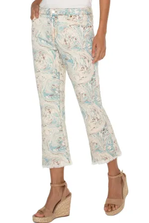 Liverpool Ocean Blue Ecru Marble Hannah Crop Flare Jean