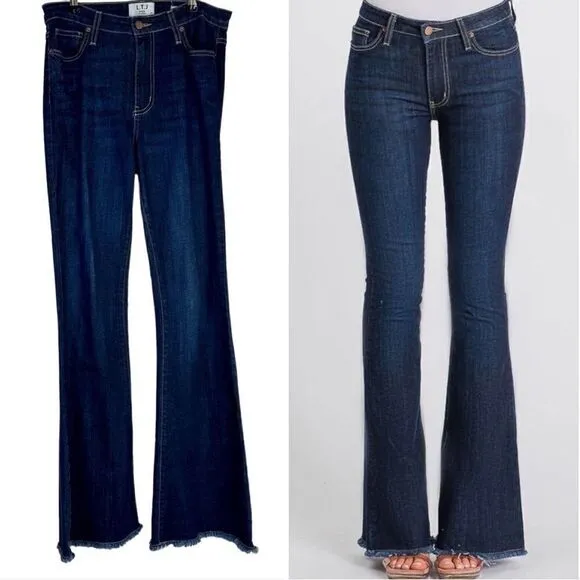 L.T.J Denim Bella Hi-Rise Darkwash Denim Flare Jeans Womens 29” Raw Hemline