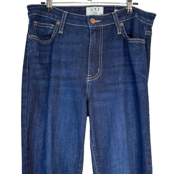 L.T.J Denim Bella Hi-Rise Darkwash Denim Flare Jeans Womens 29” Raw Hemline