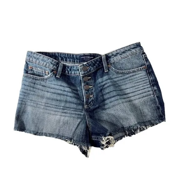 Lucky Brand Womens High Rise Button 5 Pockets Cutoff Jean Shorts Sz 30 NWT