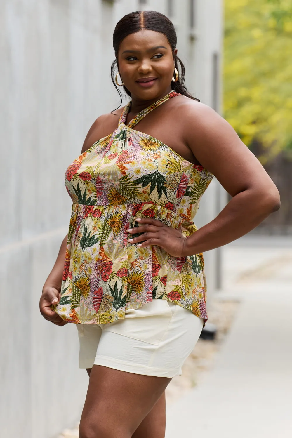 Macie Floral Halter Top in Green - Online Exclusive