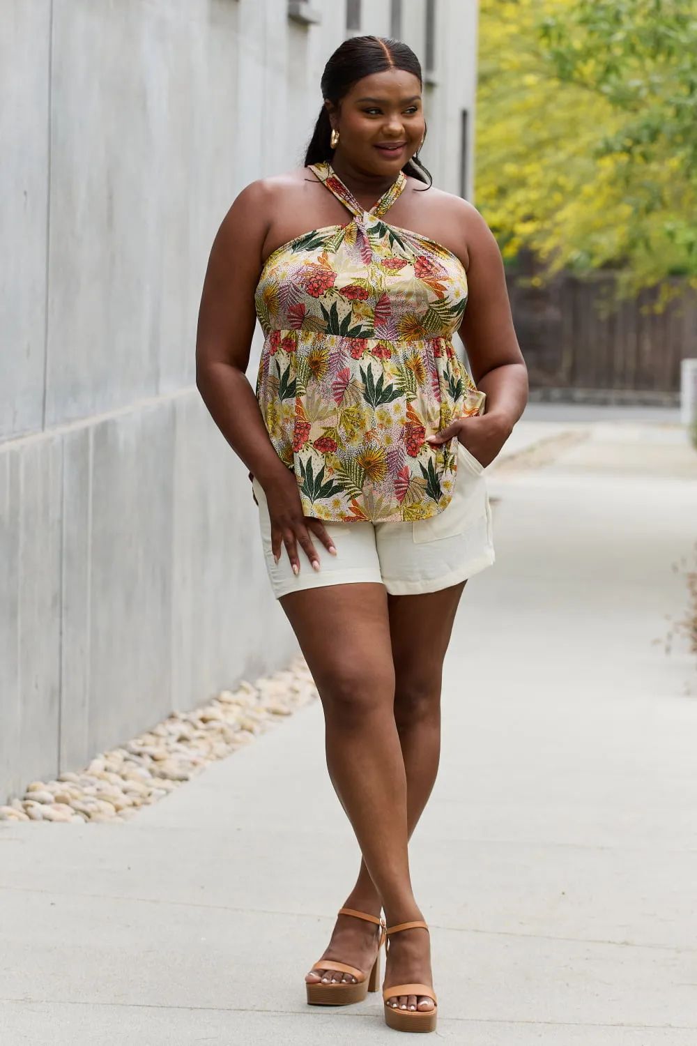 Macie Floral Halter Top in Green - Online Exclusive