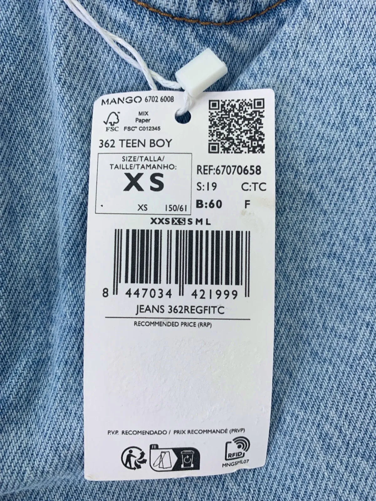 Mango Mid Blue Teen Boy Jeans XS