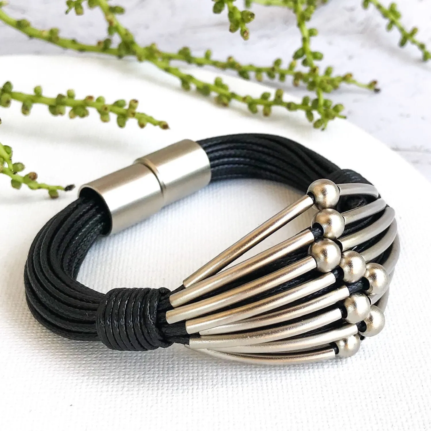 Maya - Black and sterling silver cuff bracelet