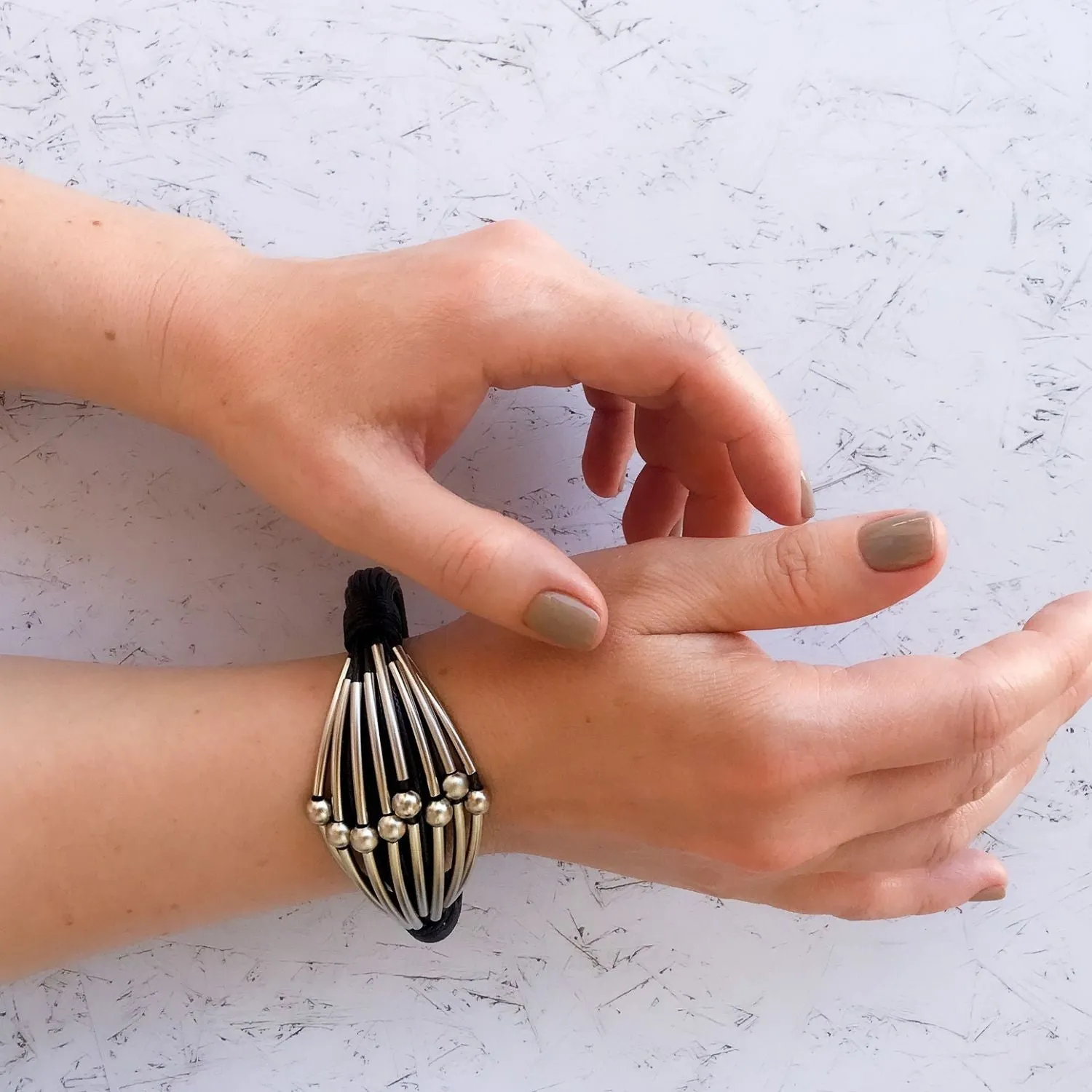 Maya - Black and sterling silver cuff bracelet