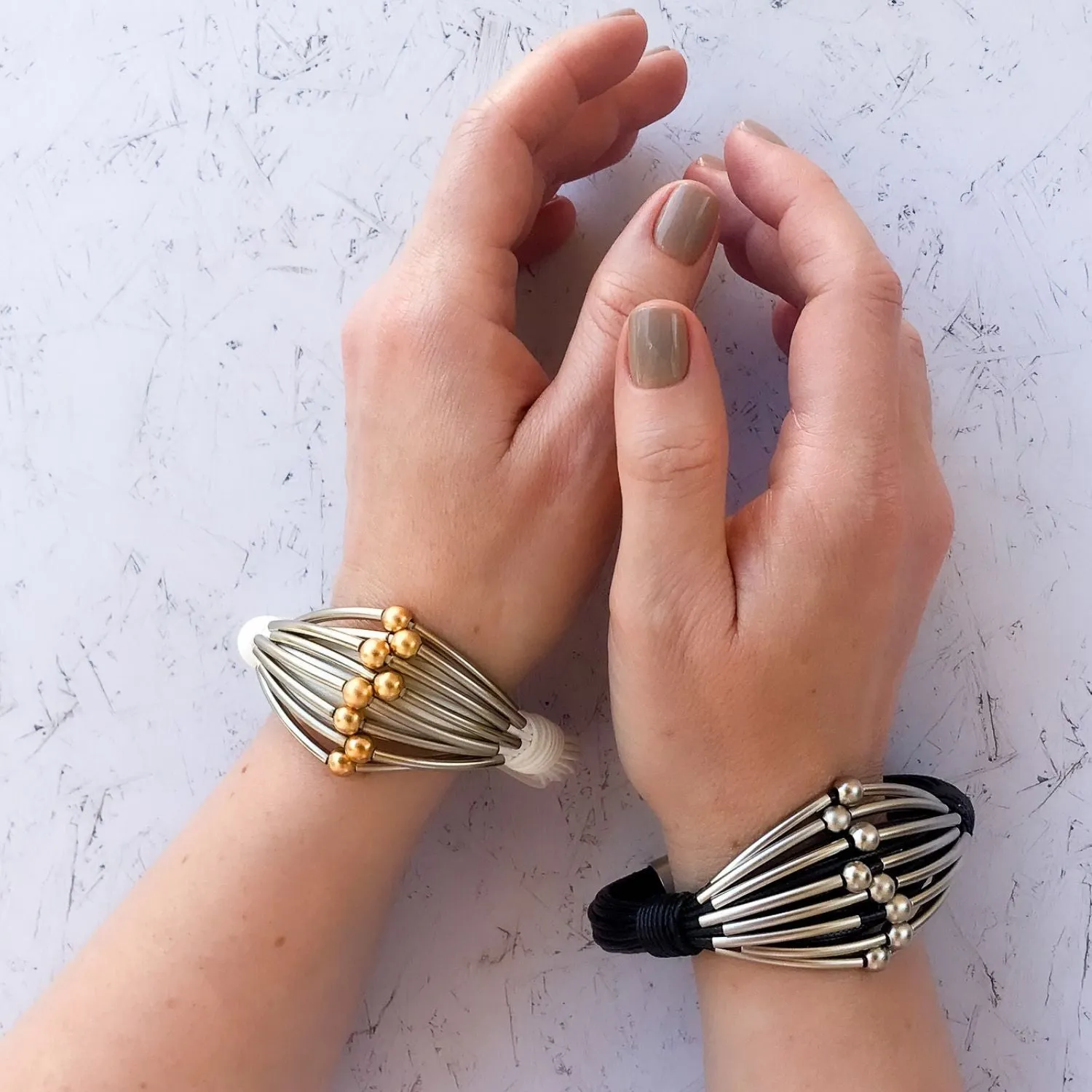 Maya - Black and sterling silver cuff bracelet