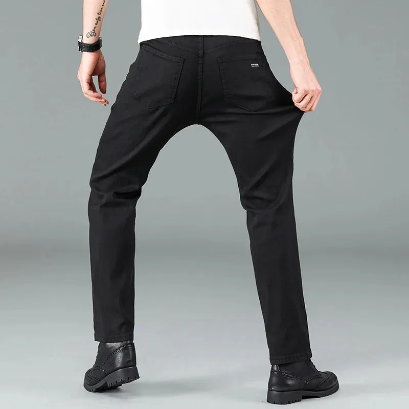 Men's Korean Black Straight-Fit Jeans