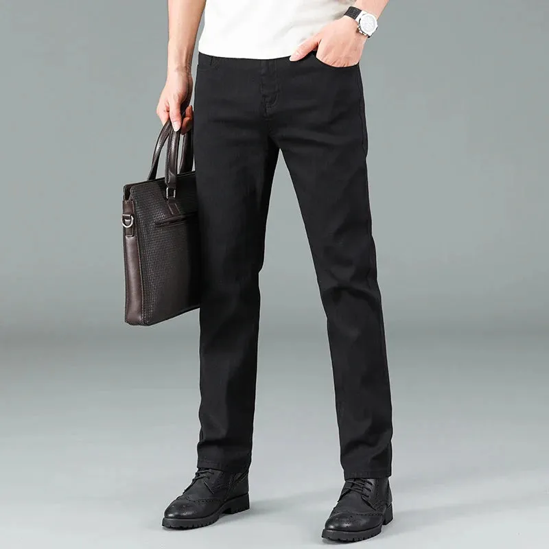 Men's Korean Black Straight-Fit Jeans