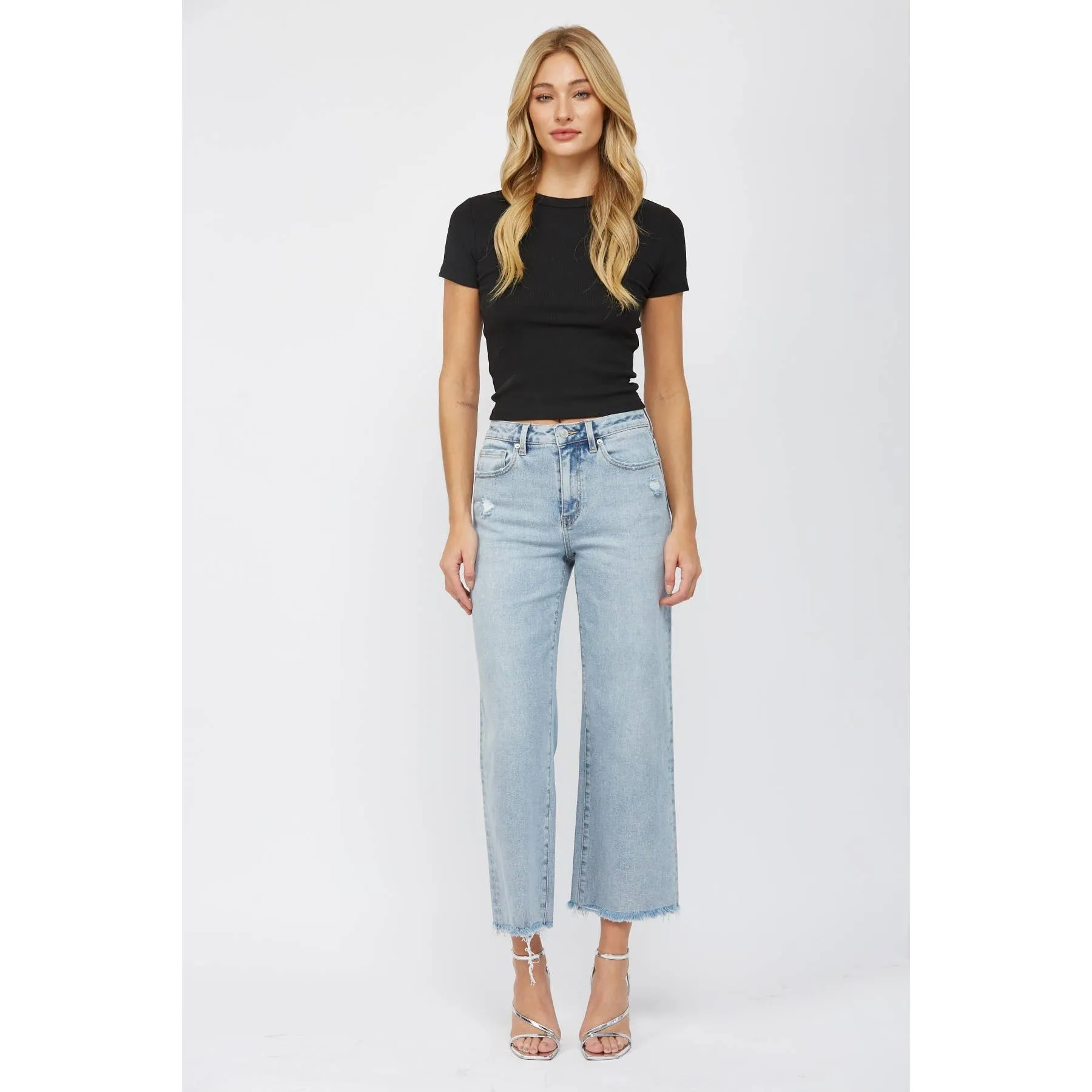 Mica Jeans: Electric Blue HIgh Rise Ankle Wide Leg