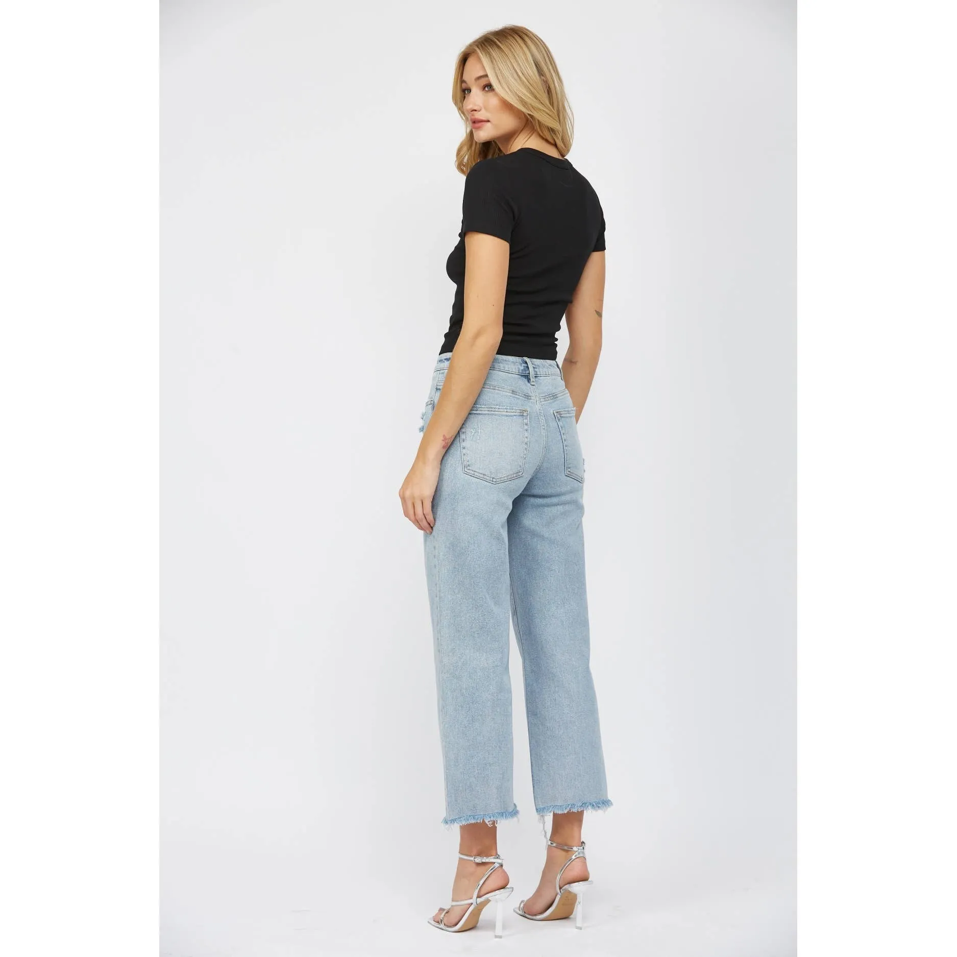Mica Jeans: Electric Blue HIgh Rise Ankle Wide Leg