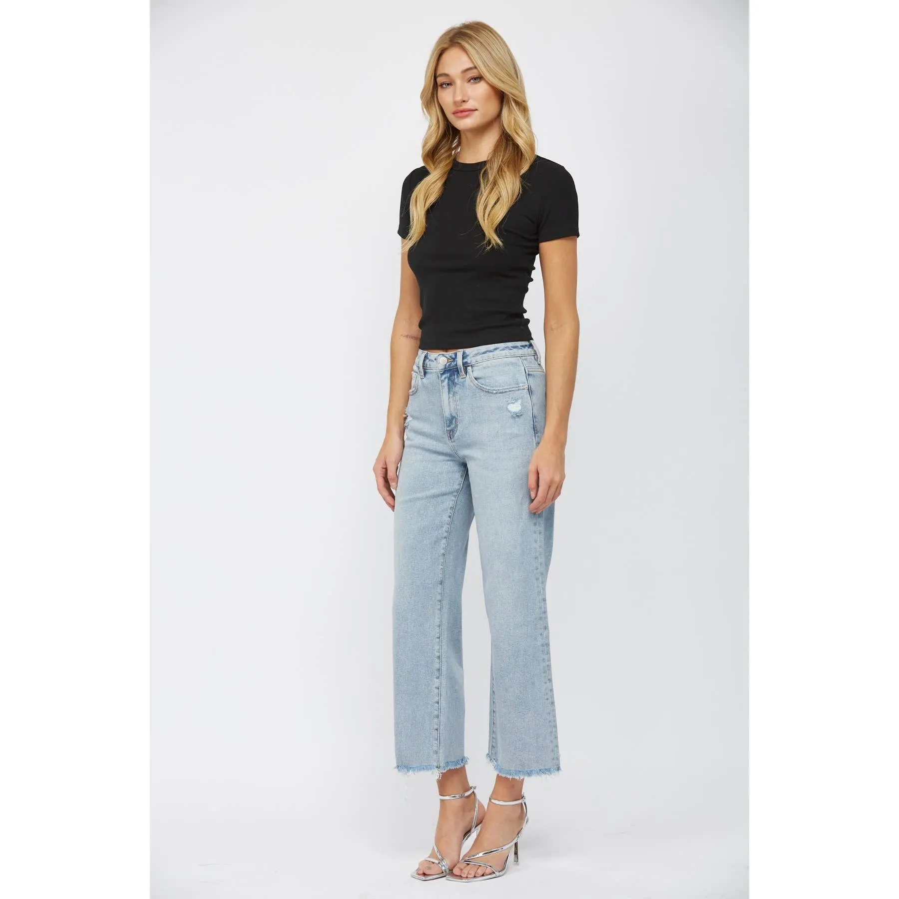 Mica Jeans: Electric Blue HIgh Rise Ankle Wide Leg