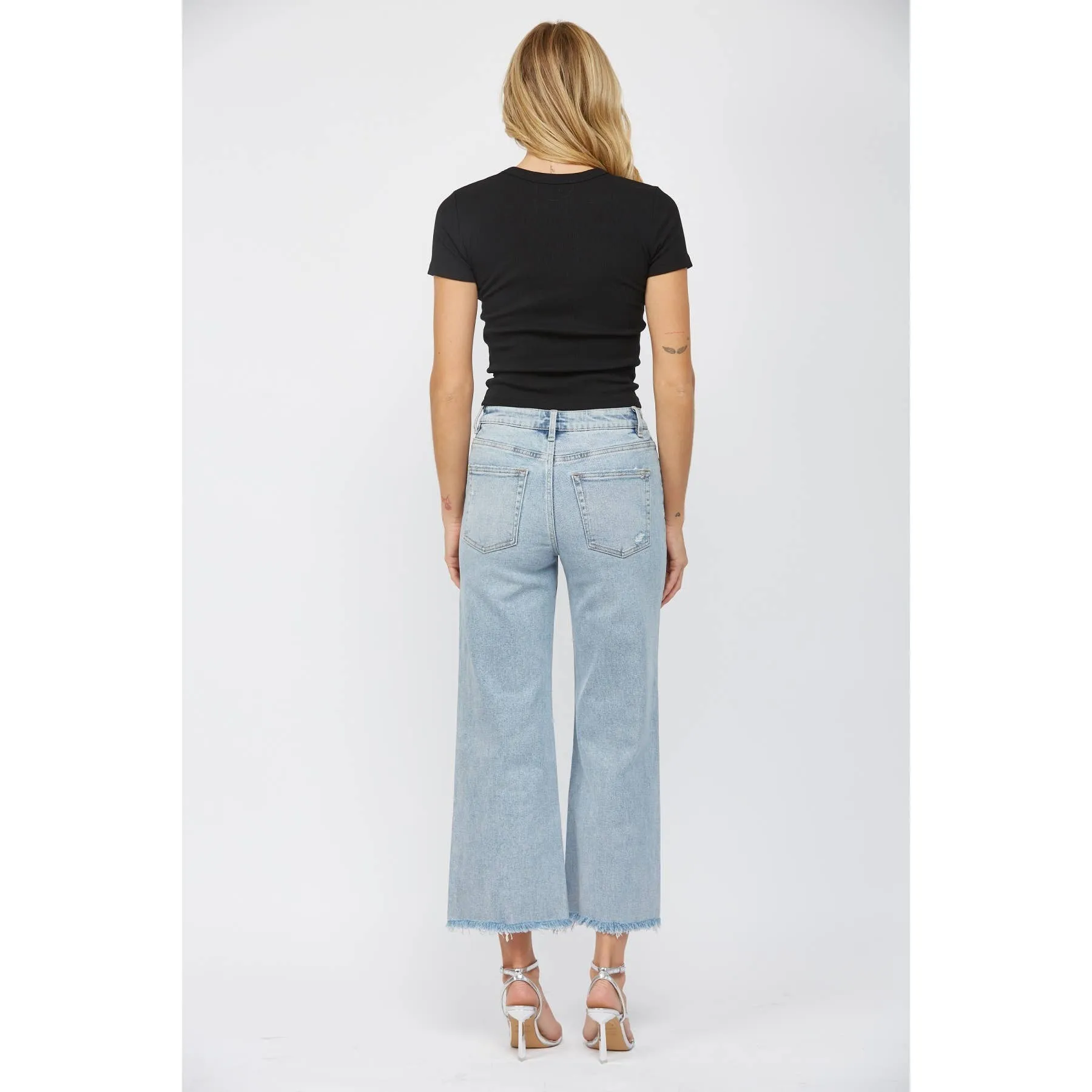 Mica Jeans: Electric Blue HIgh Rise Ankle Wide Leg