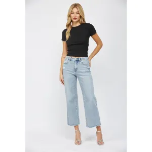 Mica Jeans: Electric Blue HIgh Rise Ankle Wide Leg