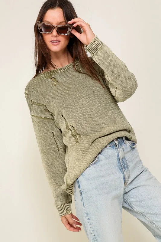Mineral Wash Distressed Sweater, (Various Colors), Timing