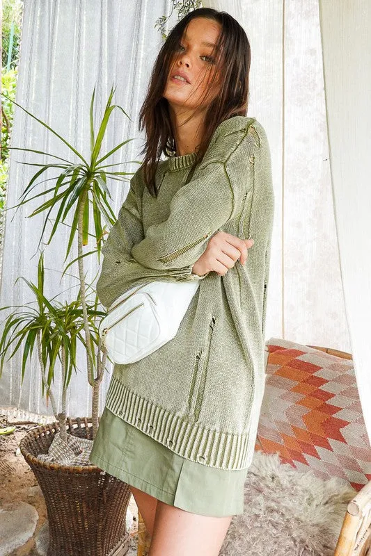 Mineral Wash Distressed Sweater, (Various Colors), Timing