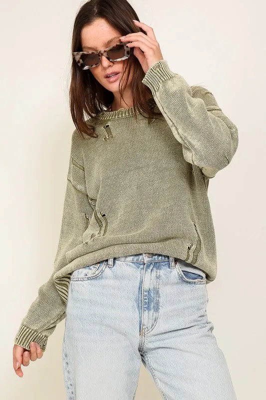 Mineral Wash Distressed Sweater, (Various Colors), Timing