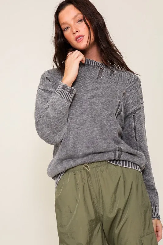 Mineral Wash Distressed Sweater, (Various Colors), Timing