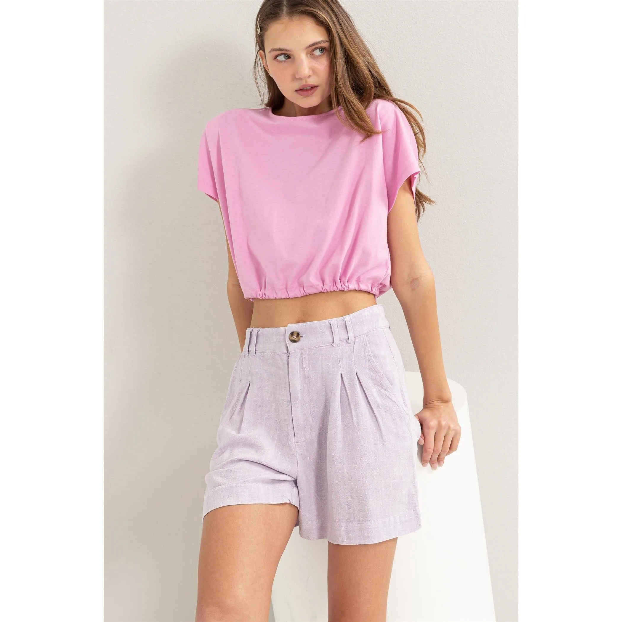 Mineral Washed Linen Shorts: Lavender