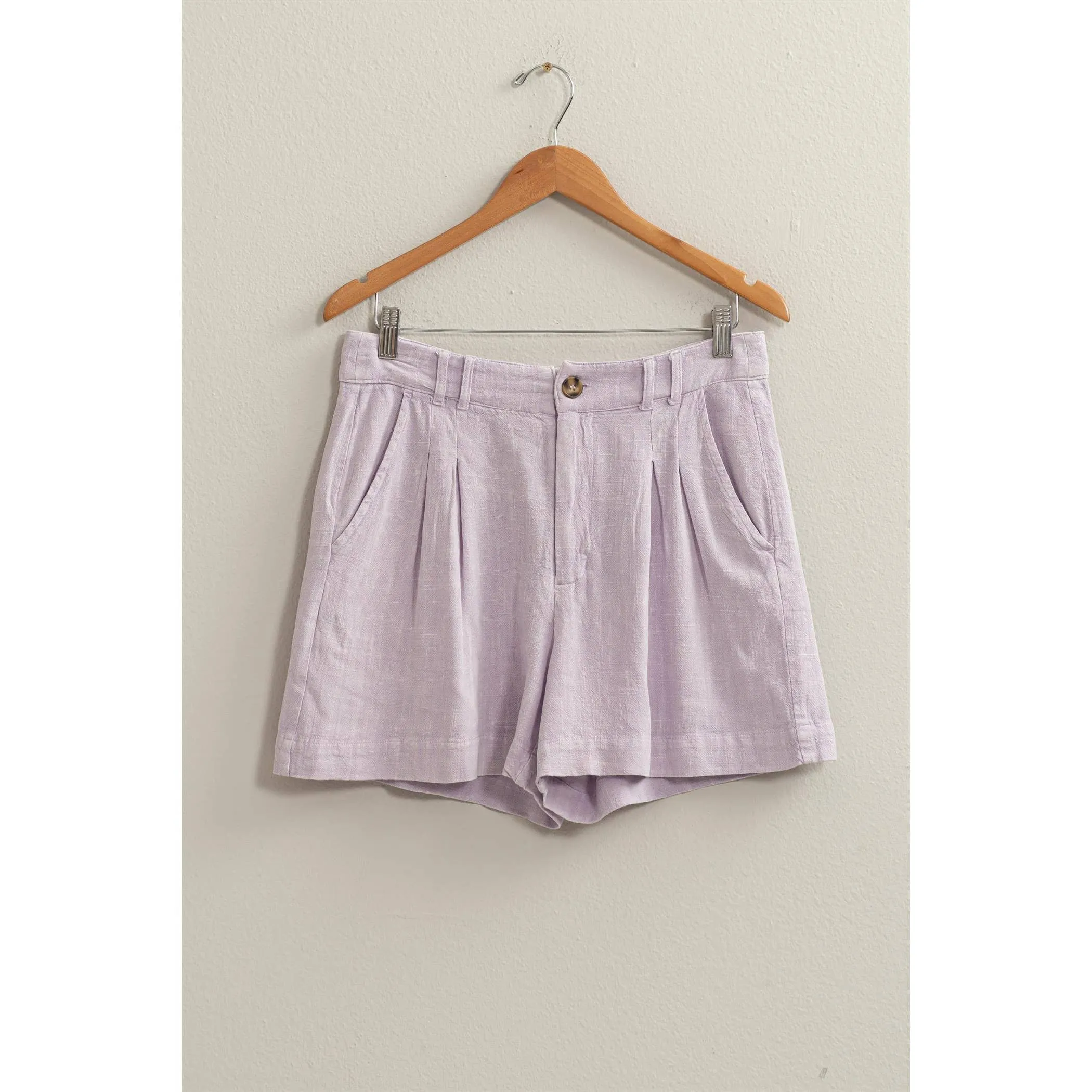 Mineral Washed Linen Shorts: Lavender