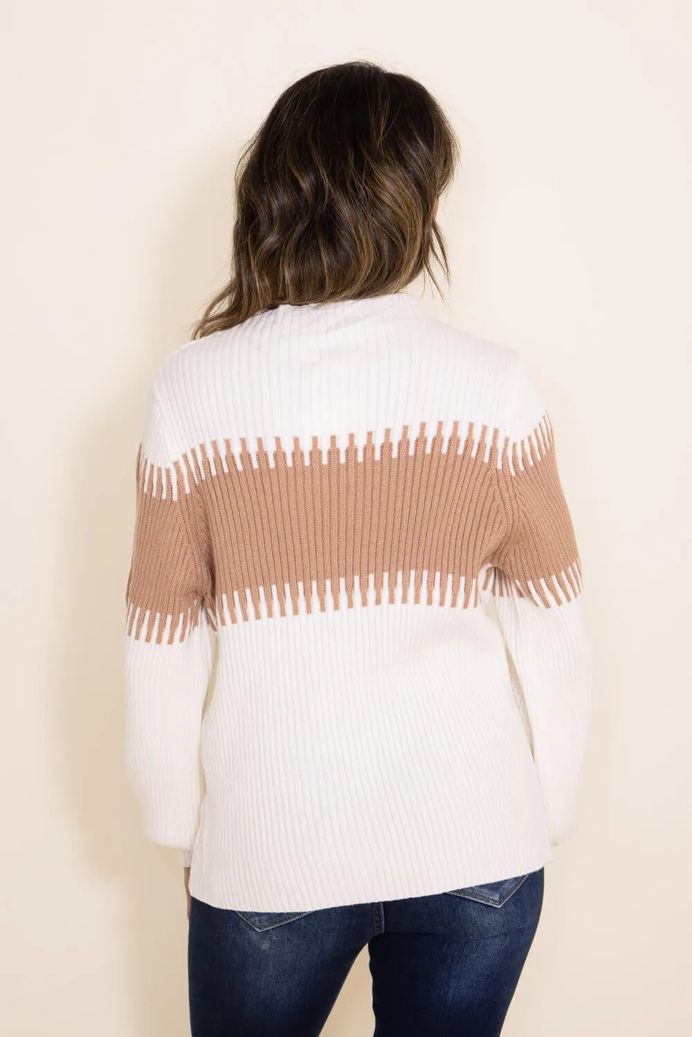 Miracle Stripe Key Sweater for Women in White | M8183-BEIGE