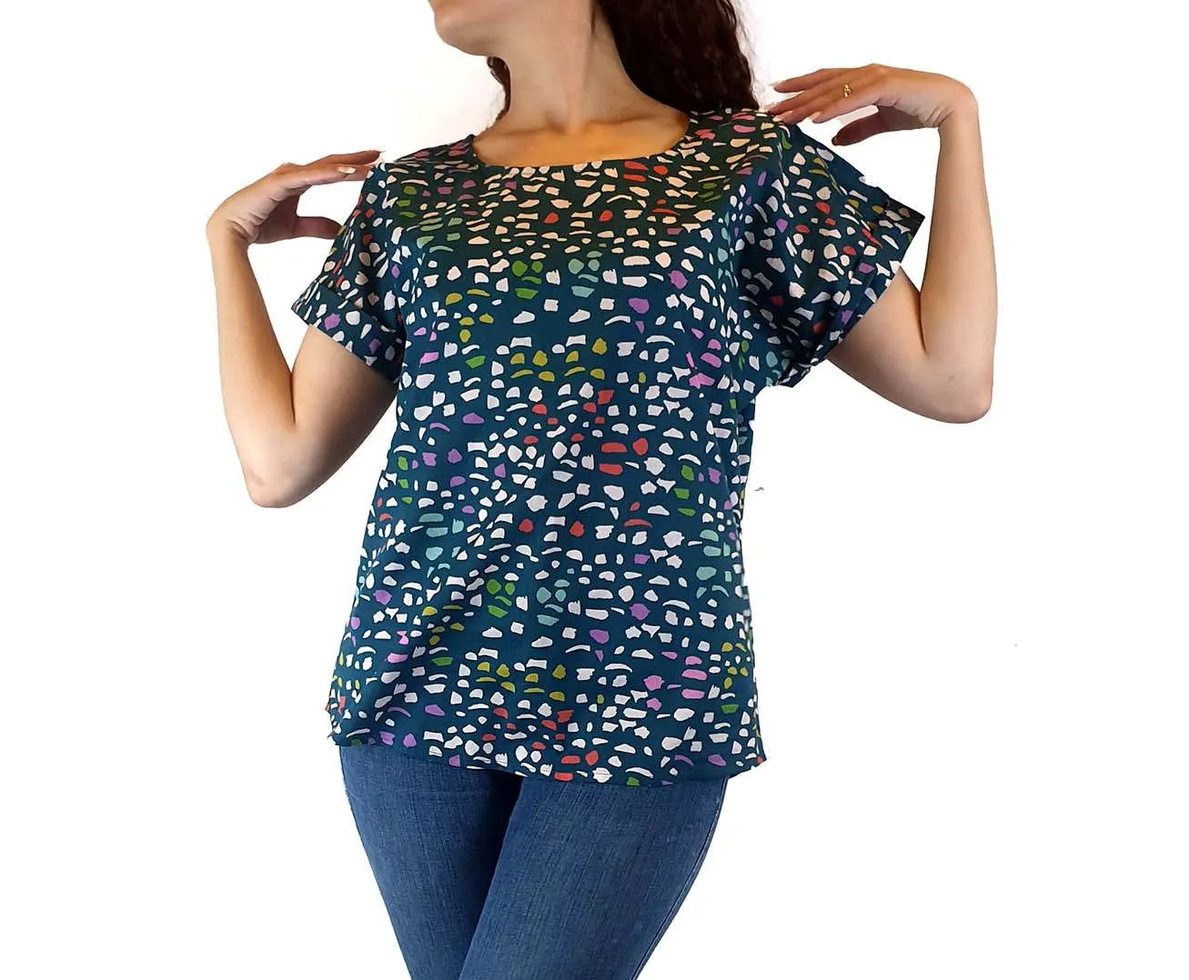 Miranda Murphy green-based 100% cotton print top size S
