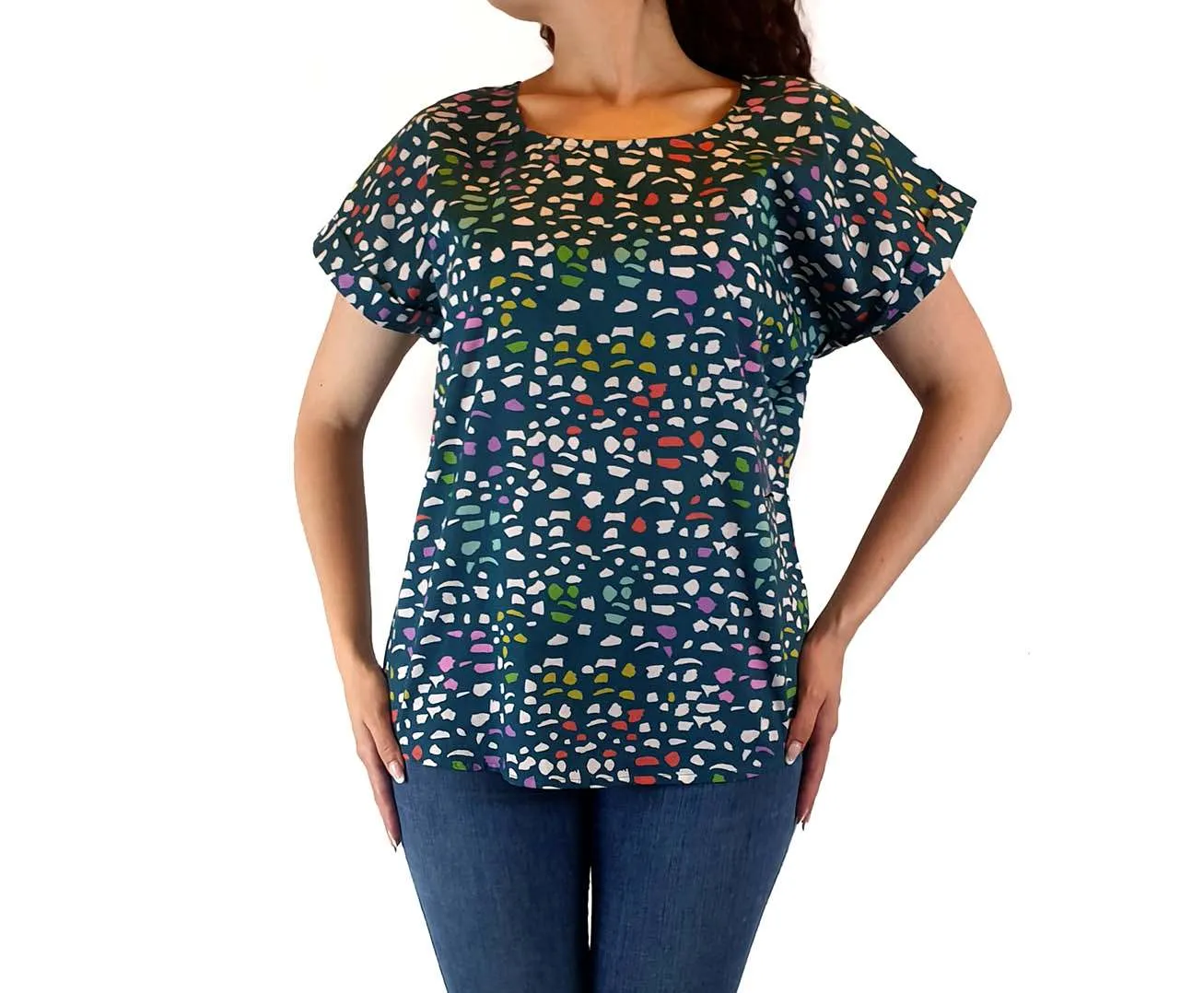 Miranda Murphy green-based 100% cotton print top size S