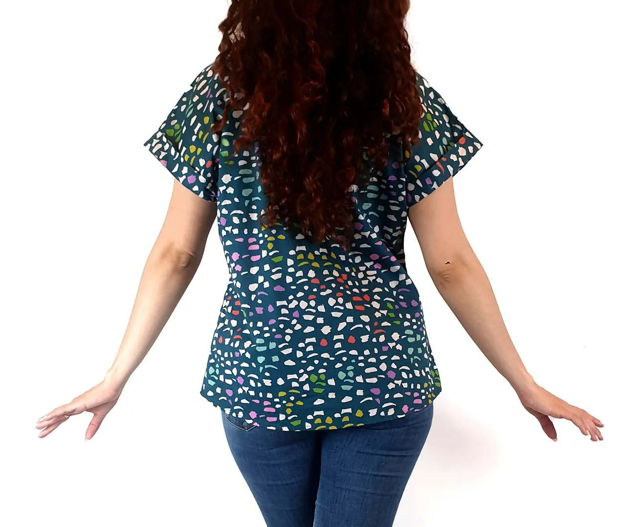 Miranda Murphy green-based 100% cotton print top size S