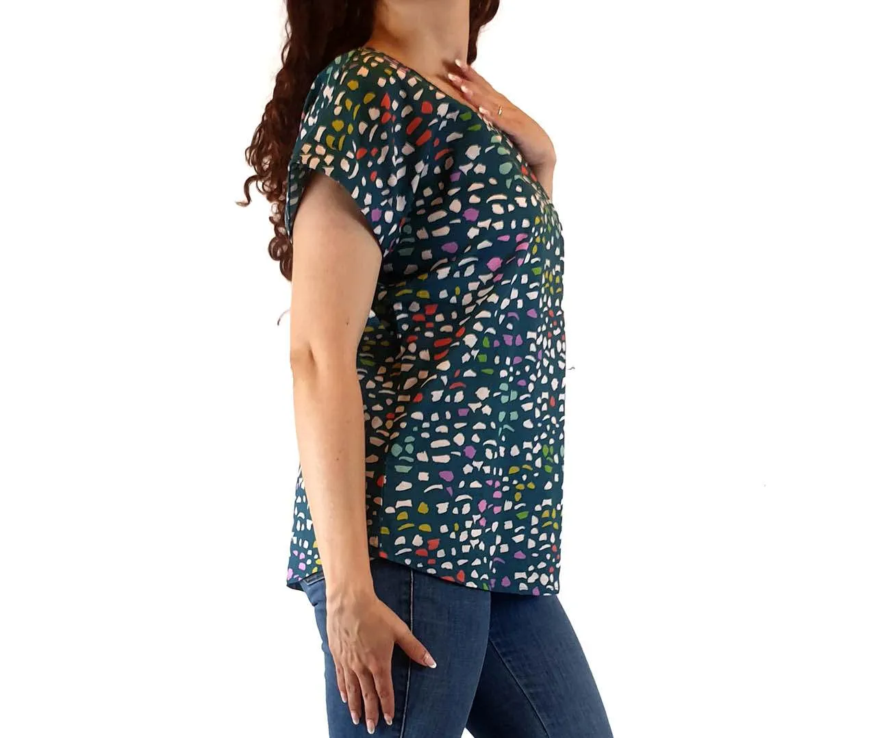 Miranda Murphy green-based 100% cotton print top size S