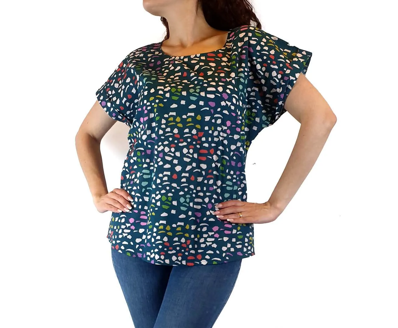 Miranda Murphy green-based 100% cotton print top size S