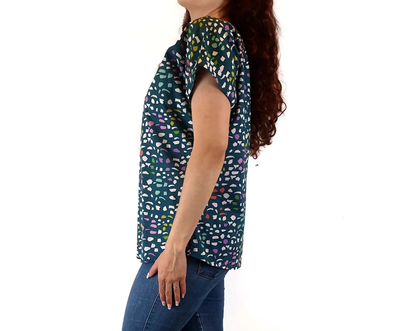 Miranda Murphy green-based 100% cotton print top size S