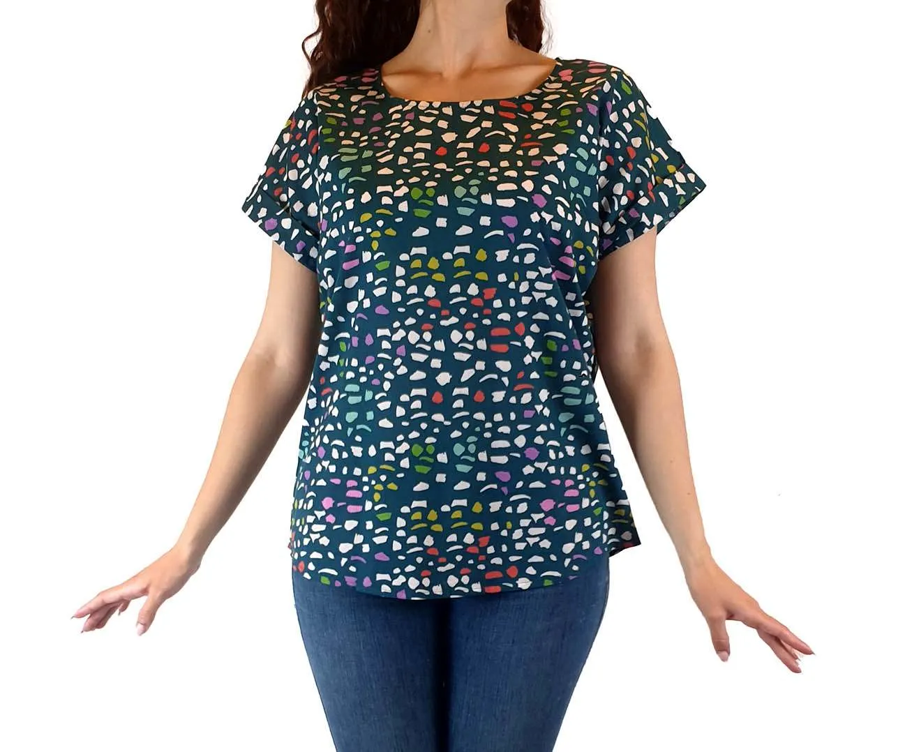 Miranda Murphy green-based 100% cotton print top size S