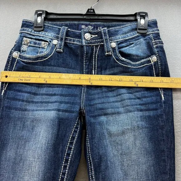 Miss Me Women’s Jeans Size 27 (4) Blue Mid Rise Easy Boot Steer Head Blingy