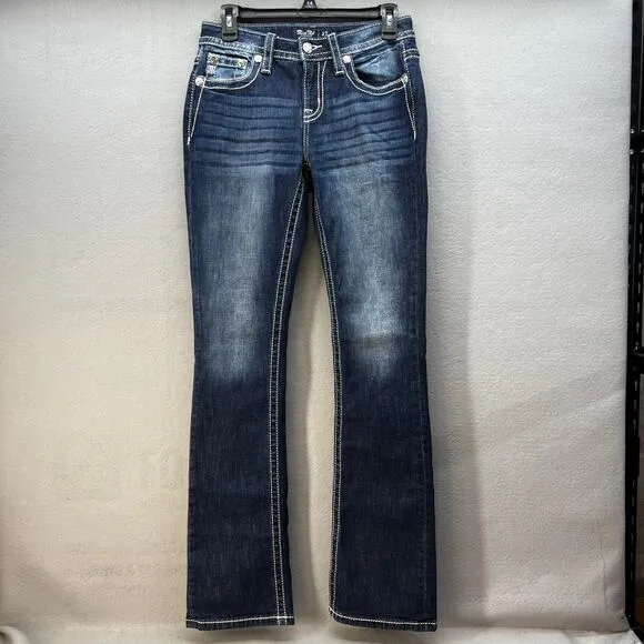 Miss Me Women’s Jeans Size 27 (4) Blue Mid Rise Easy Boot Steer Head Blingy