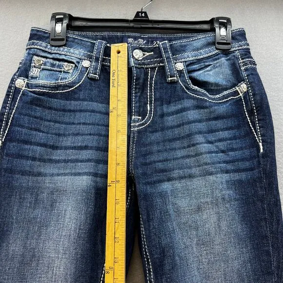 Miss Me Women’s Jeans Size 27 (4) Blue Mid Rise Easy Boot Steer Head Blingy