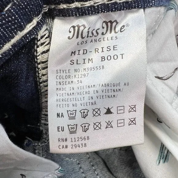 Miss Me Women’s Jeans Size 27 (4) Blue Mid Rise Easy Boot Steer Head Blingy