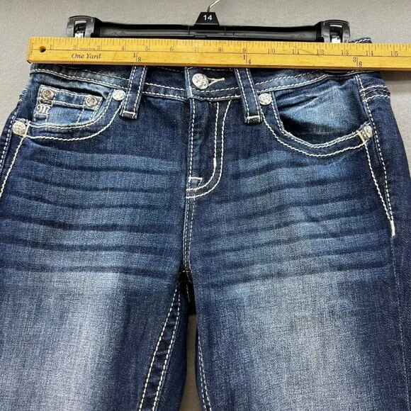 Miss Me Women’s Jeans Size 27 (4) Blue Mid Rise Easy Boot Steer Head Blingy