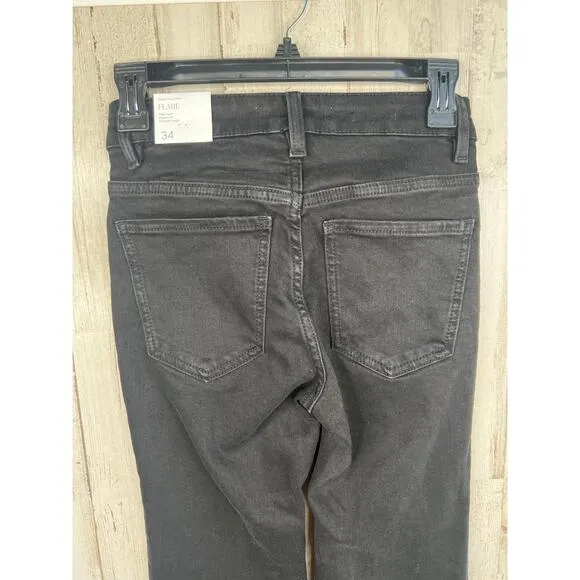 MNG Sienna Black 5-Pocket Raw Hem High Waist Flare Cropped Jeans Size EU 34 US 2