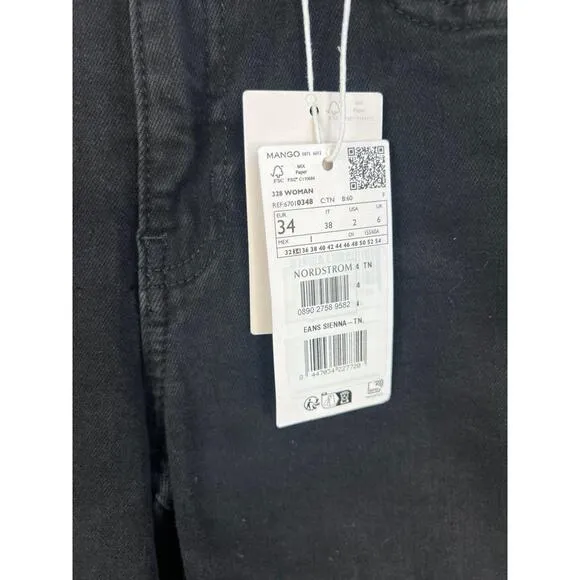 MNG Sienna Black 5-Pocket Raw Hem High Waist Flare Cropped Jeans Size EU 34 US 2