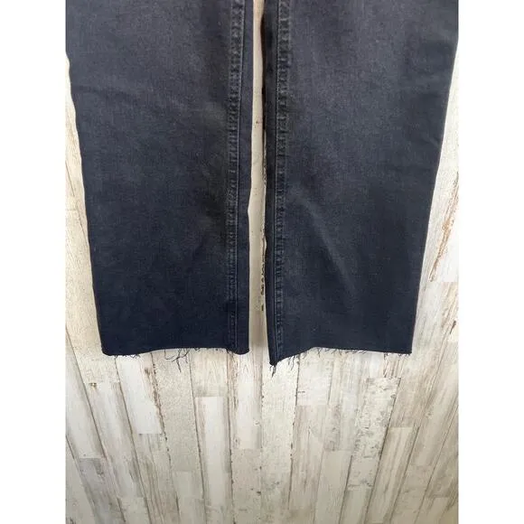 MNG Sienna Black 5-Pocket Raw Hem High Waist Flare Cropped Jeans Size EU 34 US 2