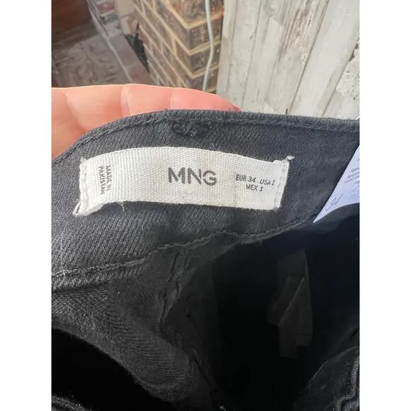 MNG Sienna Black 5-Pocket Raw Hem High Waist Flare Cropped Jeans Size EU 34 US 2
