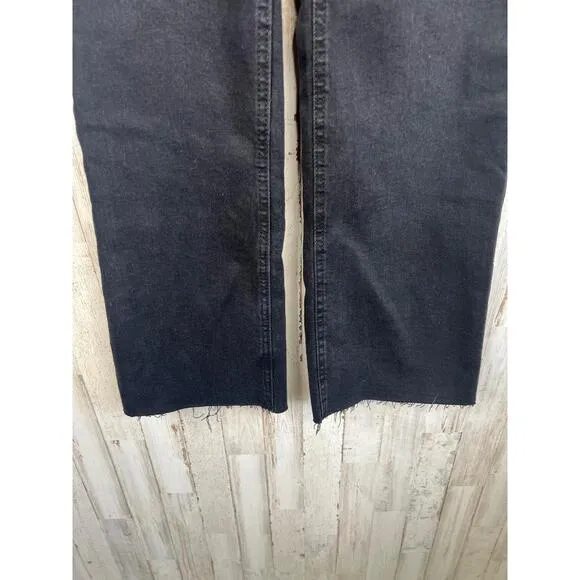MNG Sienna Black 5-Pocket Raw Hem High Waist Flare Cropped Jeans Size EU 34 US 2