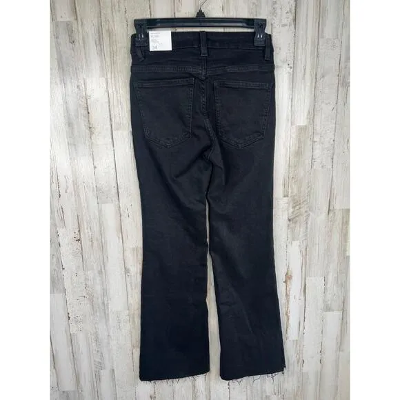 MNG Sienna Black 5-Pocket Raw Hem High Waist Flare Cropped Jeans Size EU 34 US 2