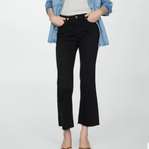 MNG Sienna Black 5-Pocket Raw Hem High Waist Flare Cropped Jeans Size EU 34 US 2