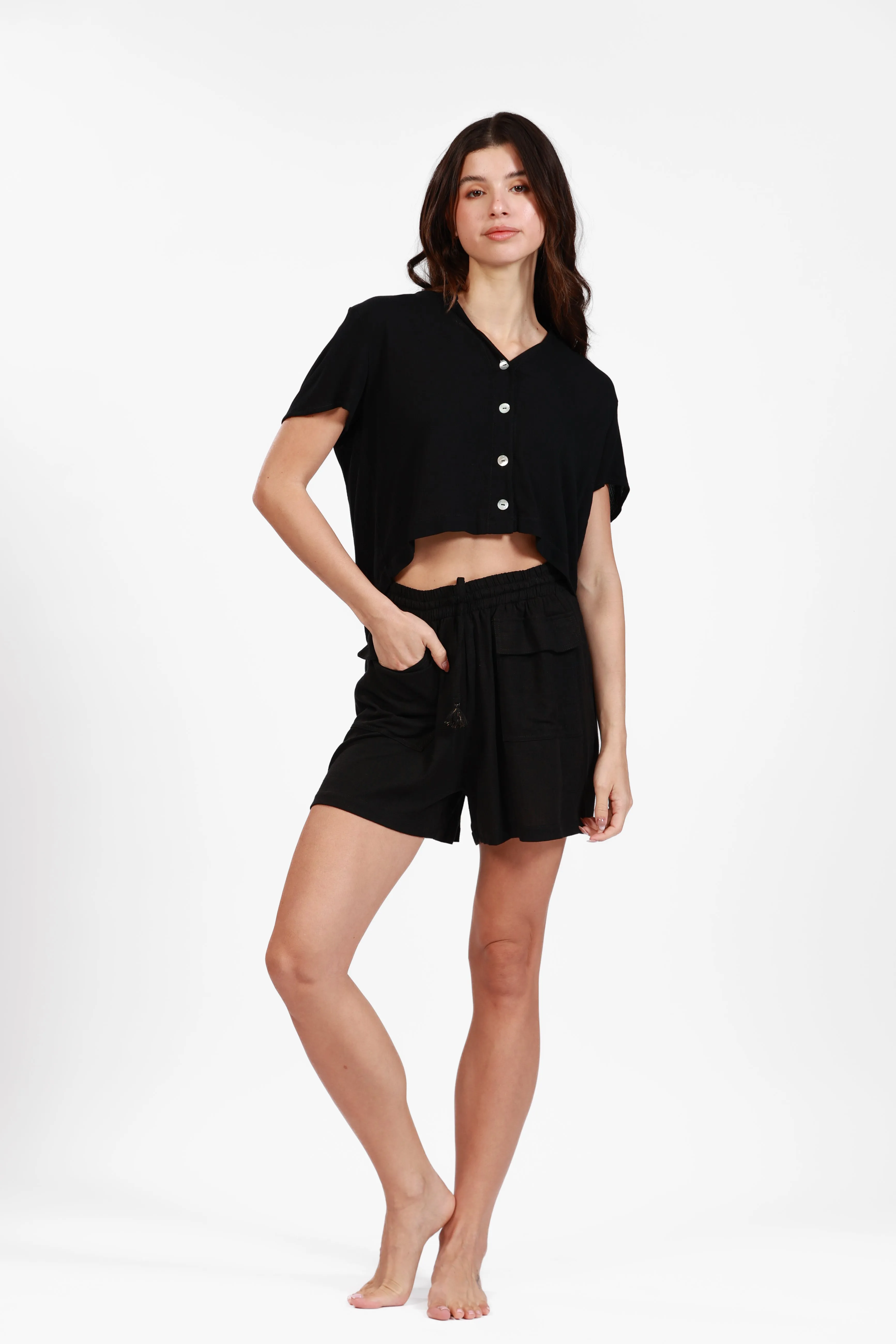 MONACO BLACK LINEN CARO SHORT
