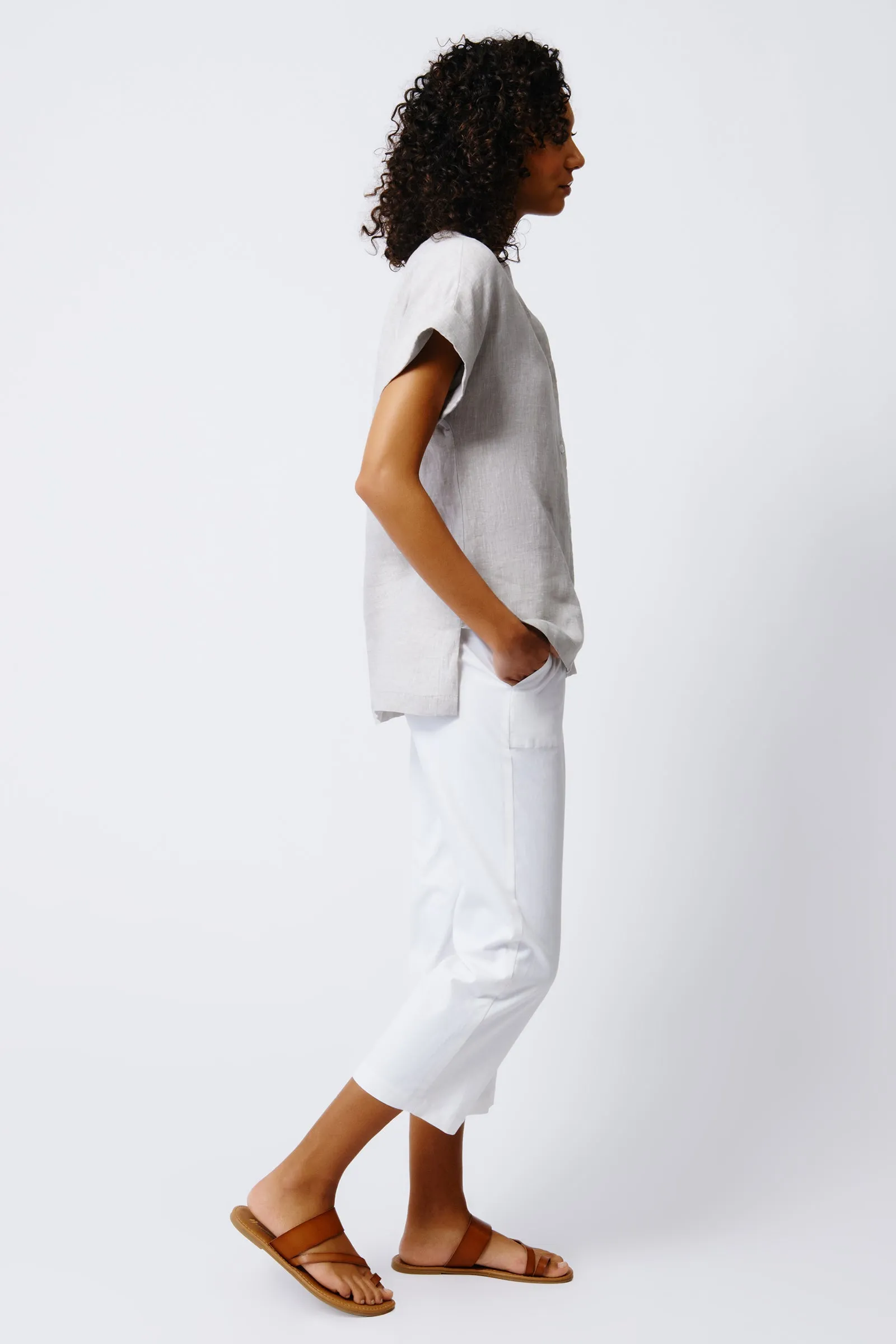 Natalie Short Sleeve Placket Shirt - Beige